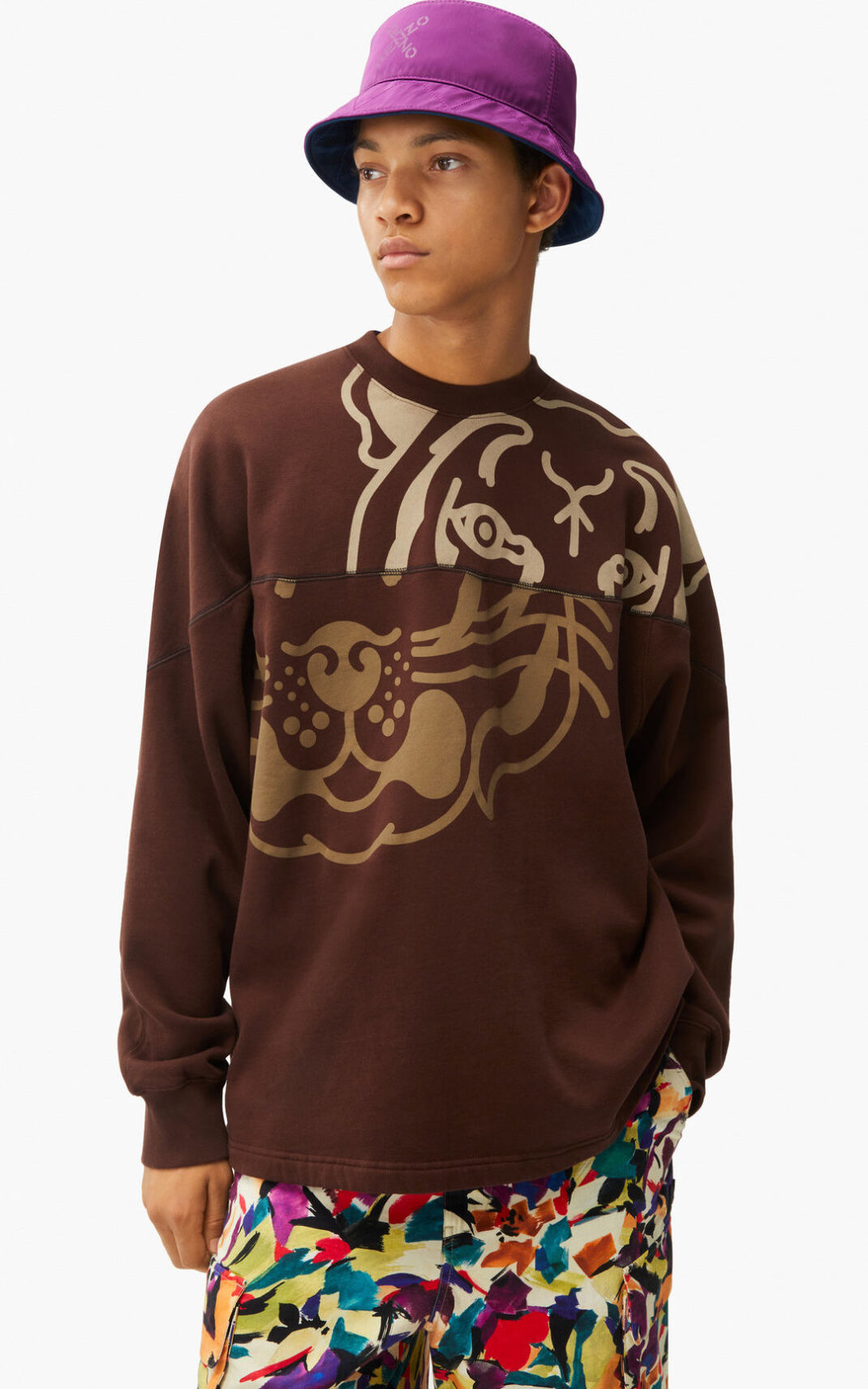 Kenzo K Tiger oversized Sweatshirt Erkek Koyu Kahverengi | 4380-WADVO